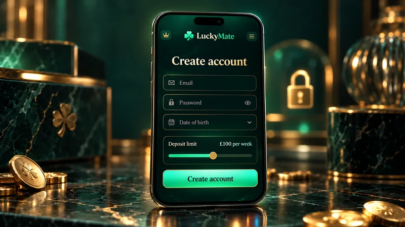 Smartphone displaying an account registration form with a deposit limit field in dark teal colours